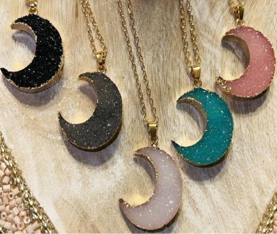 Crescent Moon stone pendant necklace